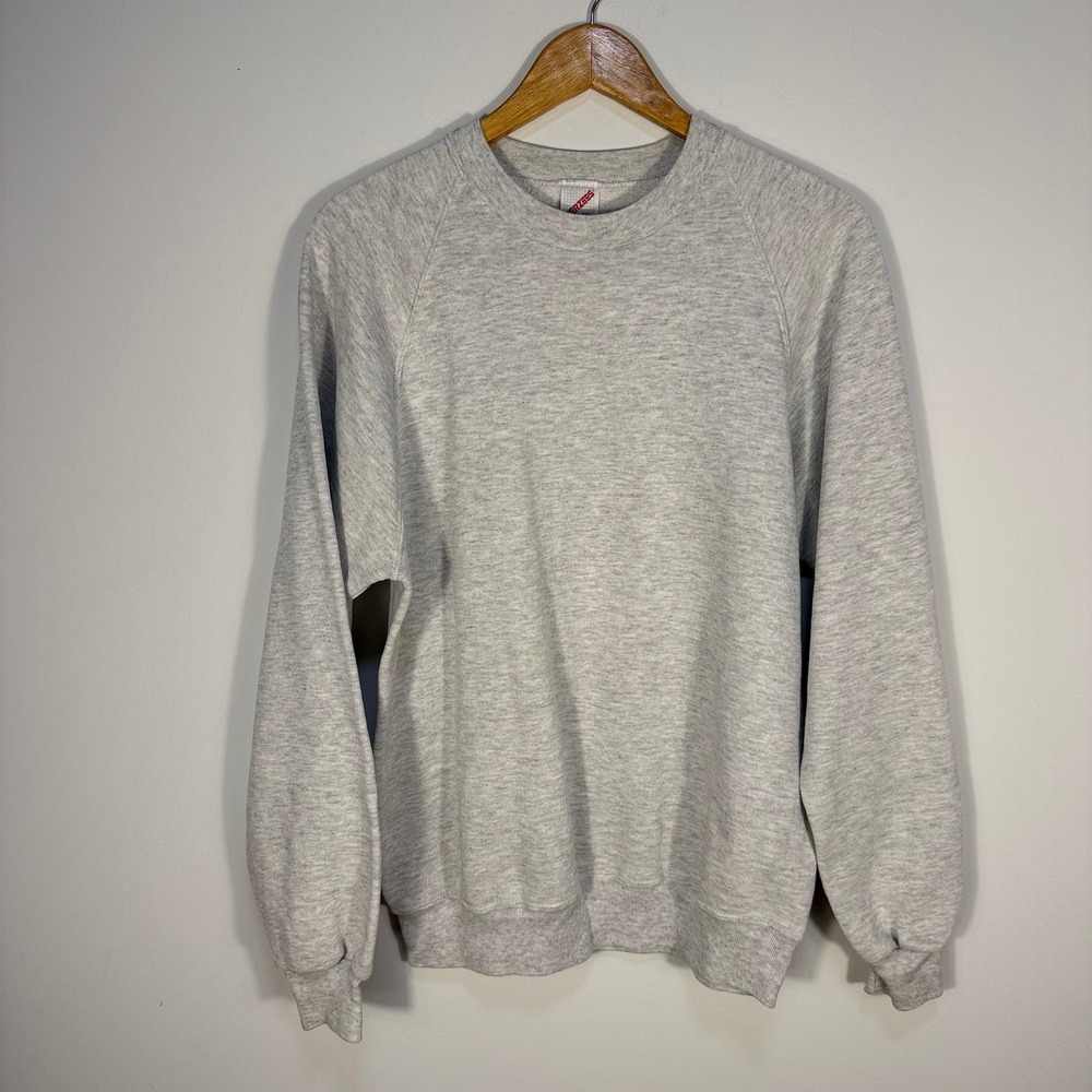 Vintage Jerzees Sweatshirt XL Gray Heather Raglan Blank Crewneck Made in USA
